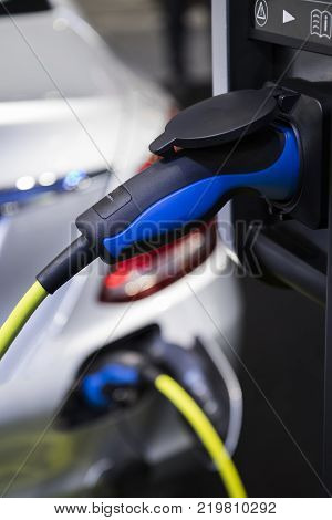 The Electric Vehecle ( EV ) charger ; selective focus