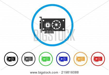 Ethereum Gpu Videocard rounded icon. Style is a flat gray symbol inside light blue circle with additional color versions. Ethereum Gpu Videocard vector designed for web and software interfaces.