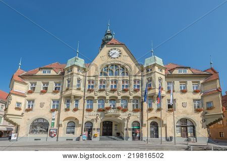 Ptuj / Slovenia - August 17, 2017: Town Hall of Ptuj in the summer of 2017