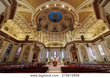 San Jose, California - December 27, 2017: Interior of Cathedral Basilica of St. Joseph Church
