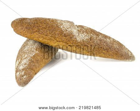 Freshly baked bread from wheat flour with sunflower seeds, pumpkin, sesame isolated on a white background. Baking for a healthy diet.