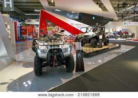 MILAN, ITALY - NOVEMBER 11, 2017: four wheel motorbike on display at the EICMA 2017 - 75th International Motorcycle Exhibition