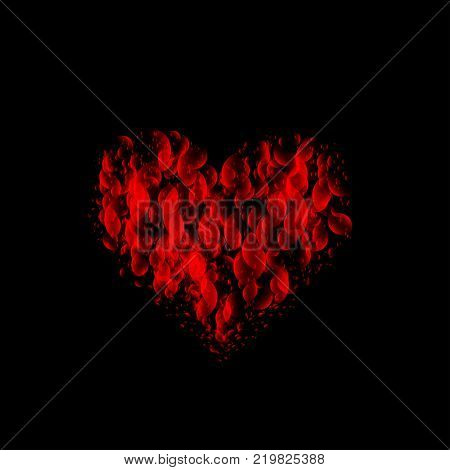 Red flamy fiery Valentine Heart. Vector illustration