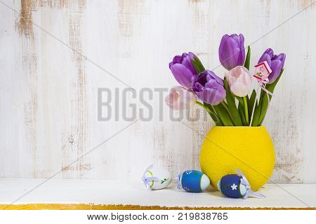 Mimosa And Paper On A Wooden Background