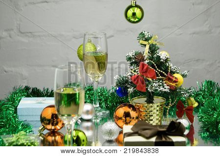 warm and bright Christmas decorations on purple
