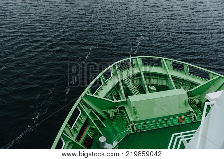 bow of the ferry autumn cruise in the Baltic Sea.