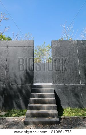 Entrance stairway architecture design on natural blue sky background