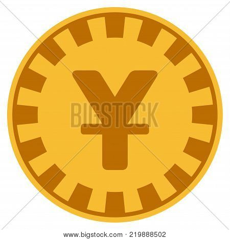Yen golden casino chip pictogram. Vector style is a gold yellow flat gamble token item.
