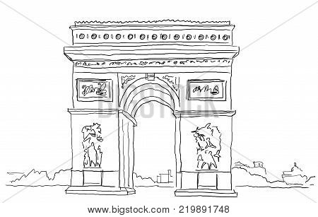 Paris Arch of Triumph sketch. Hand drawn vector illustration.