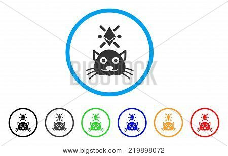Crypto Kitty rounded icon. Style is a flat grey symbol inside light blue circle with bonus colored versions. Crypto Kitty vector designed for web and software interfaces.
