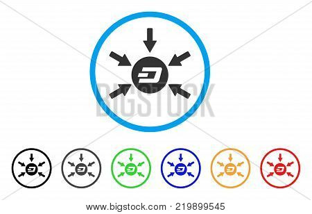 Dash Coin Income Arrows rounded icon. Style is a flat gray symbol inside light blue circle with additional colored versions. Dash Coin Income Arrows vector designed for web and software interfaces.