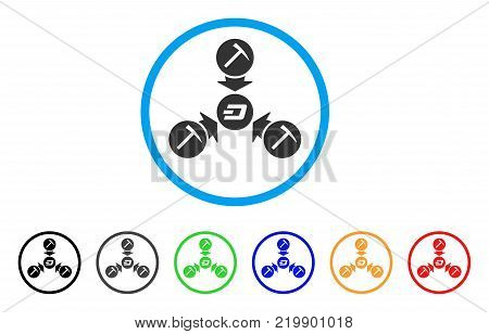 Dash Mining Pool rounded icon. Style is a flat gray symbol inside light blue circle with additional colored versions. Dash Mining Pool vector designed for web and software interfaces.