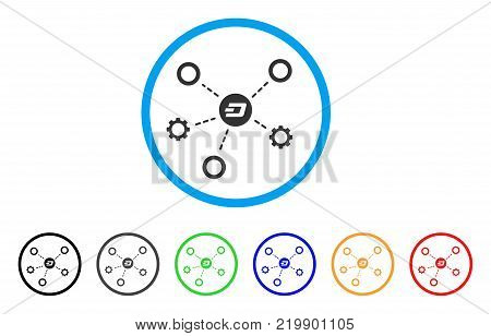 Dash Network Structure rounded icon. Style is a flat grey symbol inside light blue circle with additional colored variants. Dash Network Structure vector designed for web and software interfaces.