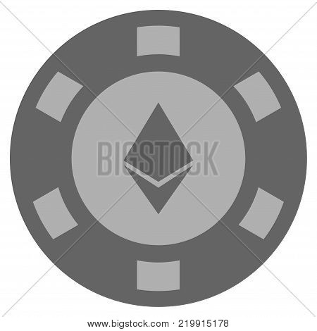 Ethereum Crystal grey casino chip icon. Vector style is a gray silver flat gambling token symbol.