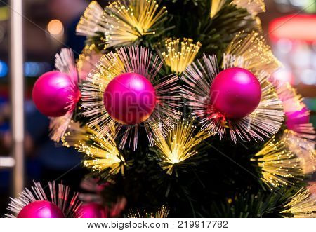 Details of a fiber-optic decorated Christmas Tree with dectoration