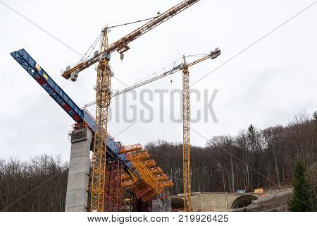 Muehlhausen, Germany - December 27, 2017: New tunnel construction of the Stuttgart 21 railway project at Muehlhausen on the Aichelberg near Stuttgart, Germany. Stuttgart 21 is a controversial project due to its immense costs.