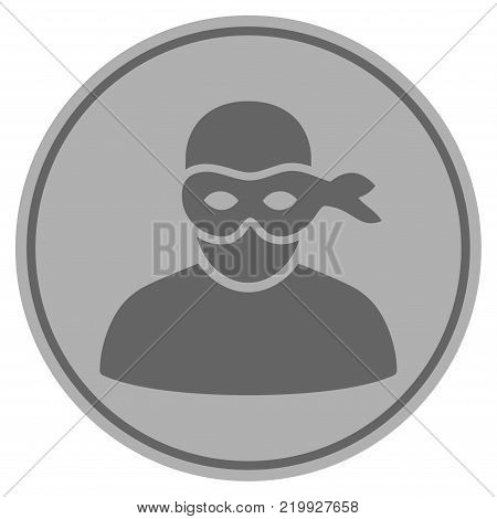 Anonymous Thief silver coin icon. Vector style is a silver gray flat coin symbol.