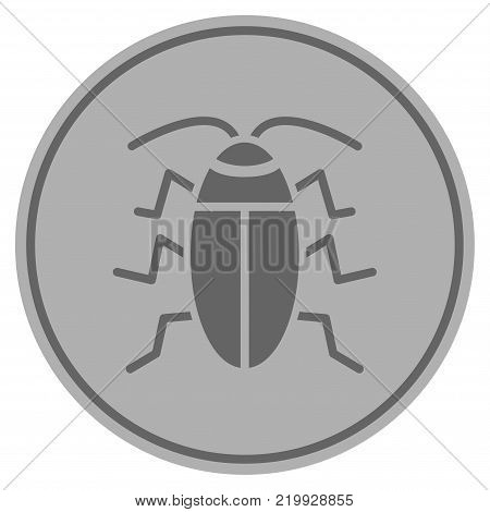 Cucaracha silver coin icon. Vector style is a silver gray flat coin symbol.