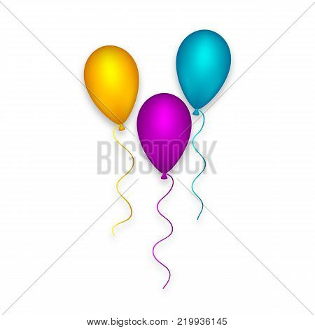 Decoration balloon set pink yellow blue. Happy birthday party background design element. Vector illustration
