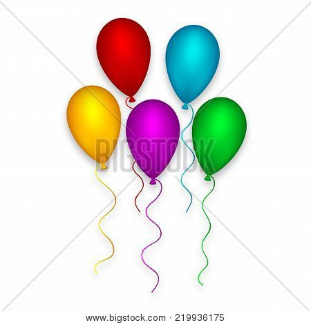 Decoration balloon set pink yellow blue green red. Happy birthday party background design element. Vector illustration