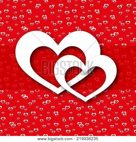 Greeting card red love heart, valentines day background, valentine,  cupid, holiday design, romantic, symbol, banner, wedding, marriage decoration, element. Vector illustration