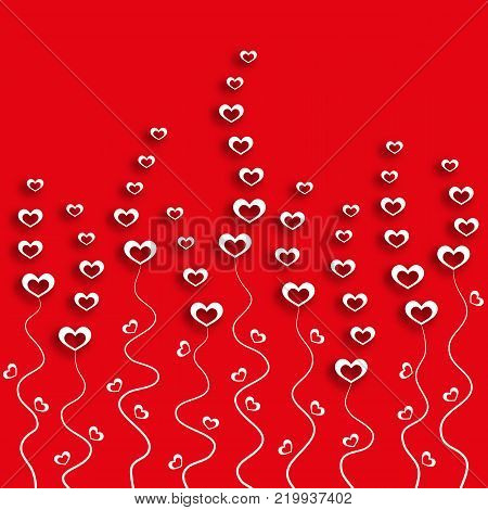 Greeting card red love heart, valentines day background, valentine, cupid, holiday design, romantic, symbol, banner, wedding, marriage decoration, element. Vector illustration