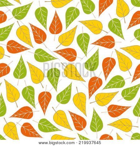 Seamless pattern leaf texture. Retro, paper, background nature hand drawn, doodle leaf. Summer, autumn, spring, ecology, tree leaf. Vector illustration