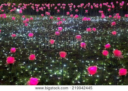 BANGKOK , THAILAND - DECEMBER 14 , 2017 : Flower  light decorated beautiful New Year Celebration 2018 at Esplanade Cineflex for Happy New Year event in Bangkok city,Thailand.
