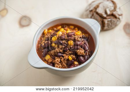 home made chili con carne in a bowl