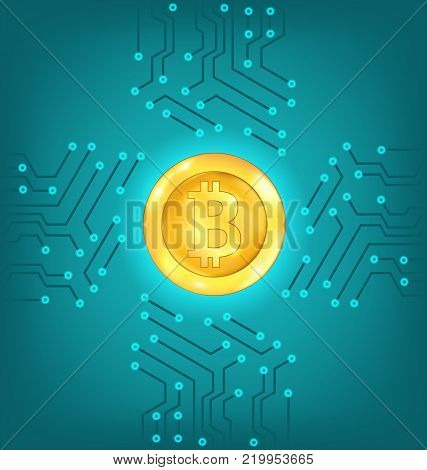 Circuit Background with Crypto Currency, Bitcoin, Virtual Money - Illustration Vector