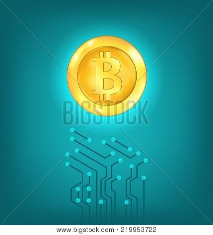 Circuit Background Design, Make Crypto Currency, Bitcoin, Virtual Money - Illustration Vector