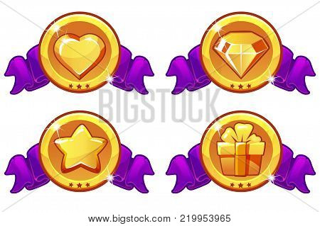 Collection cartoon icon design for game, UI, banner, design for app, interface, game development. Vector star, heat, gift and diamond icons set