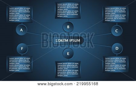 Modern abstract 3D infographic template with a six steps. Business template with options for brochure, diagram, workflow, timeline, web design. Vector EPS 10.