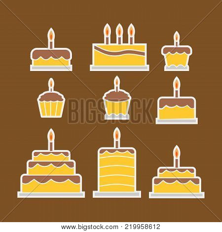 Set of chocolate glazed cake and muffin icons