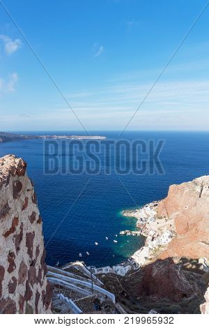 Way to the Amoudi Bay port in Santorini island in the Cyclades Greece