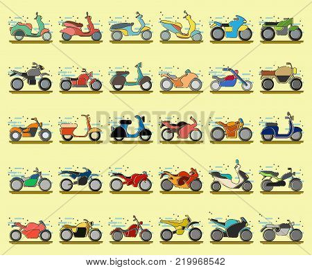 transportation motorcycle classic icon set vector design concept