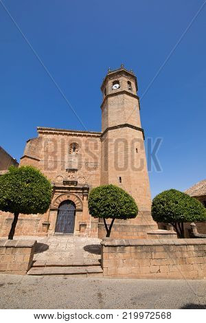 Facade Of Church San Mateo In Banos De La Encina Village