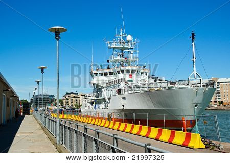 Ship At Helsinki Harbour In Finland
