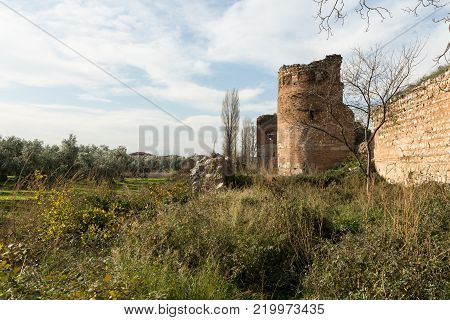 section of the ancient Roman walls surrounding the historic city of Nicea (now Iznik), Turkey