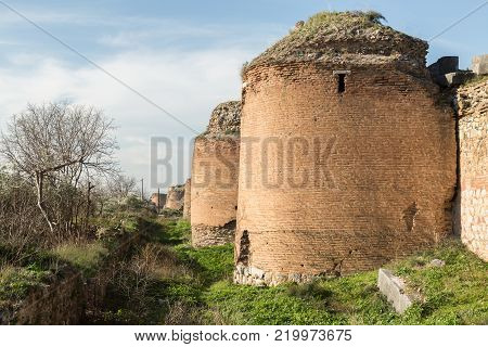 section of the ancient Roman walls surrounding the historic city of Nicea (now Iznik), Turkey