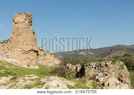 section of the ancient Roman walls surrounding the historic city of Nicea (now Iznik), Turkey