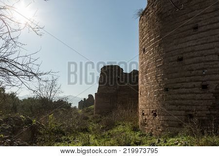 section of the ancient Roman walls surrounding the historic city of Nicea (now Iznik), Turkey