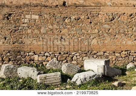 section of the ancient Roman walls surrounding the historic city of Nicea (now Iznik), Turkey