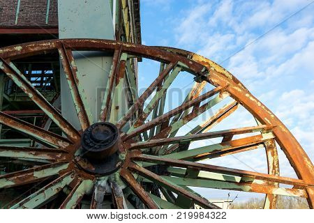 Big rusty industrial wheels of the german coal mine    germany