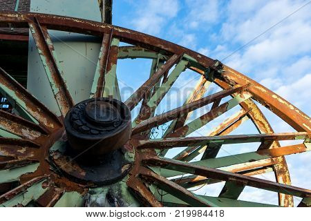 Big rusty industrial wheels of the german coal mine  germany