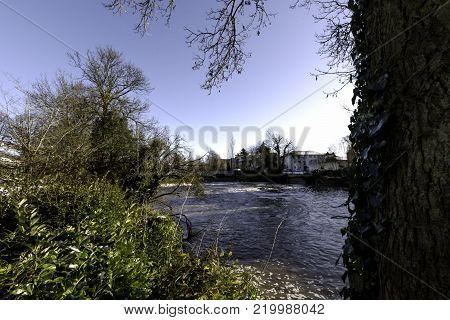 River Leam in winter Pump Room Jephson Gardens, Royal Leamington Spa, Warwickshire, United Kingdom