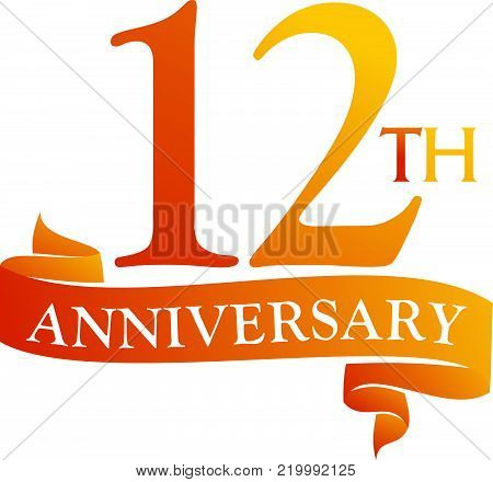12 Year Ribbon Anniversary Logo Design Template Vector