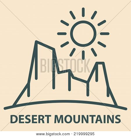 Desert mountains landscape banner in linear style. Desert mountain landscape icon template. Vector illustration.