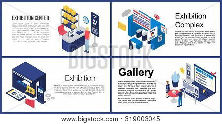 Exhibition Center Banner Set. Isometric Set Of Exhibition Center Vector Banner For Web Design