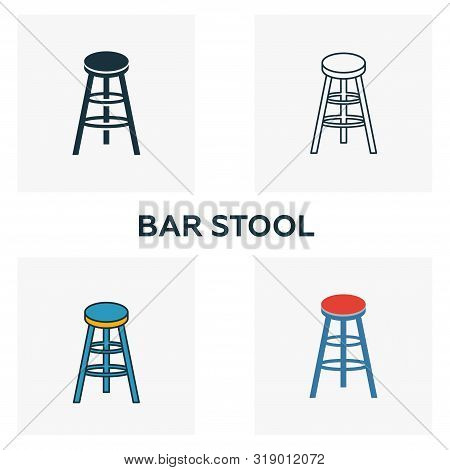 Bar Stool Icon Set. Four Elements In Diferent Styles From Bar And Restaurant Icons Collection. Creat